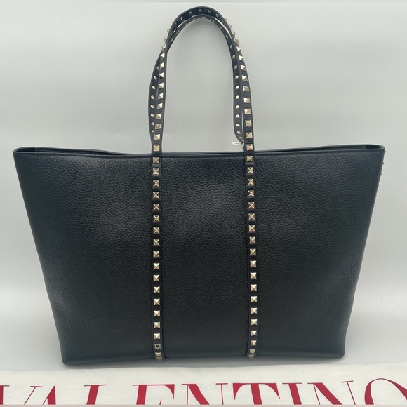 $2350 NEW VALENTINO GARAVANI BLACK LEATHER ROCKSTUD TOTE BAG PURSE NWT AUTHENTIC - Picture 7 of 16